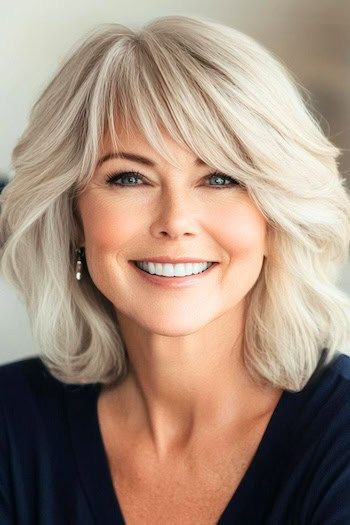 Layered Hairstyles For Medium Hair With Bangs, Style Free Haircuts, Hairstyles With Bangs For Fine Hair, Sweep Bangs Medium Hair, Classic Medium Length Haircut, Medium Length Hair With Feathered Layers, Medium Length Feathered Hairstyles, Sideswept Hairstyle Medium Length, Layer Bob With Bangs