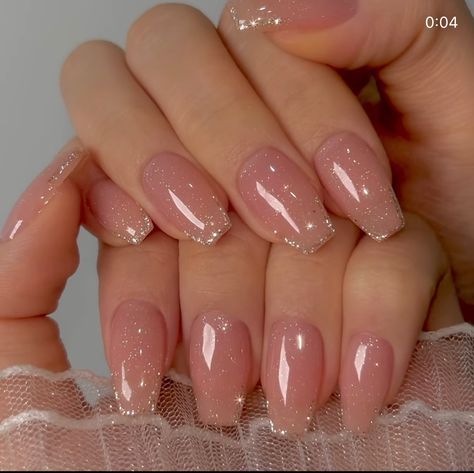 Hard Gel Nails, Plain Nails, Pink Glitter Nails, Formal Nails, Ombre Nails Glitter, Glitter Gel Nails, Pointed Nails, Acrylic Nails Coffin Pink, Soft Nails