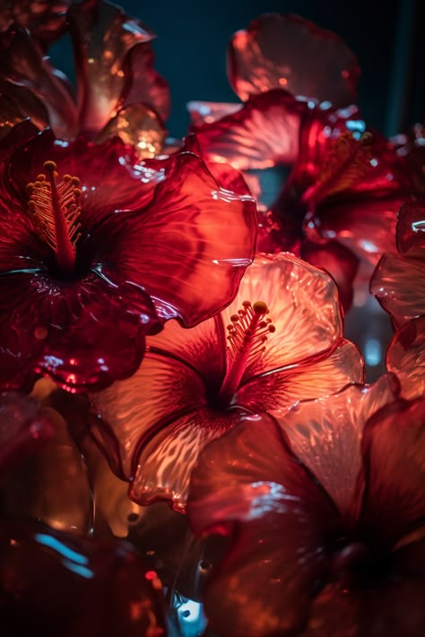 Glass hibiscus created with AI by Amanda Church Red Hibiscus Flower Aesthetic, Flowers With Dark Background, Hibiscus Wallpaper Aesthetic, Flowers Home Screen, Hibiscus Wallpaper Iphone, Hibiscus Flower Aesthetic, Hibiscus Photography, Hibiscus Flower Wallpaper Aesthetic, Hibiscus Aesthetic