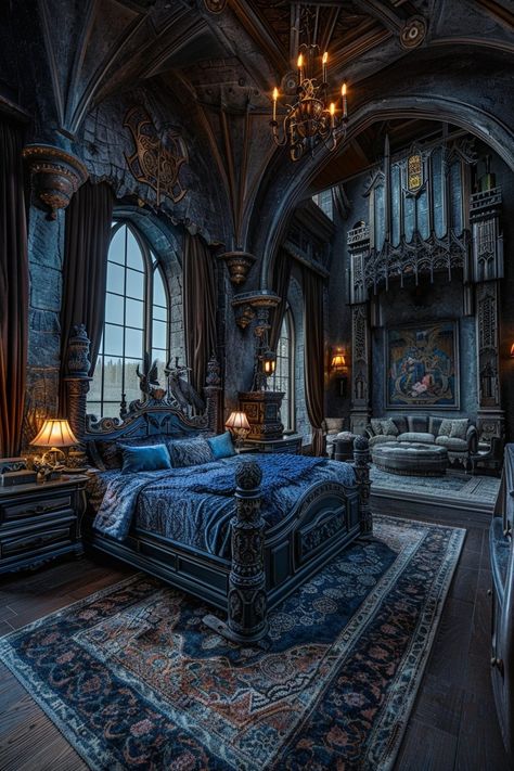 29 Dark Fantasy Bedroom Ideas for a Mysterious Sanctuary 22 Fantasy House Interior Design, House Design Aesthetic, Mystery House, 2 Story Bedroom, Castle Bedrooms, Bedroom Fantasy Art, Circular Bedroom, Bedroom Gray, Dark Fantasy House