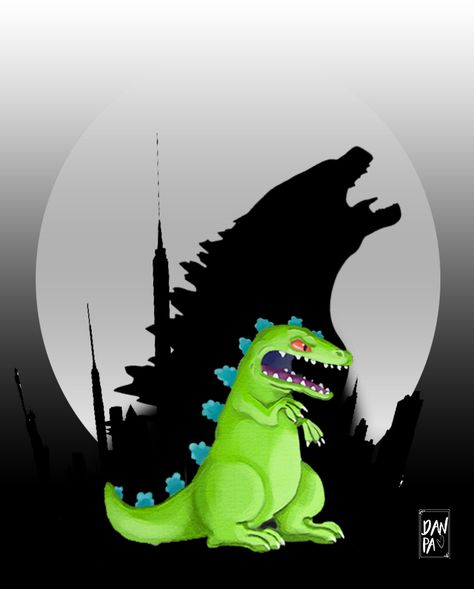 Reptar Drawing, Reptar Tattoo, Leg Dragon Tattoo, Reptar Rugrats, Beautiful Composition, Godzilla King Of The Monsters, Composition Design, Movie Buff, Retro Wallpaper