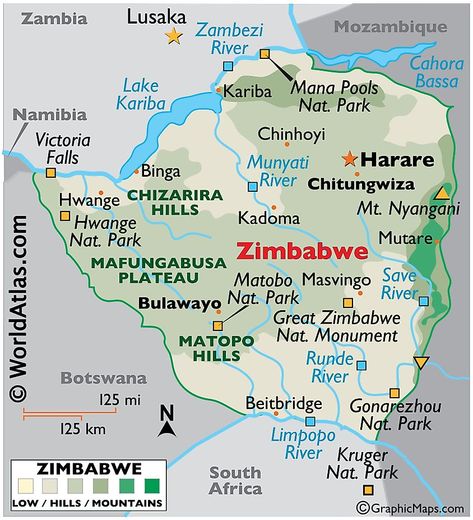 Physical Map of Zimbabwe Zimbabwe Culture, Zimbabwe Travel, Travel Namibia, Zimbabwe History, Missions Conference, Africa Outline, Zimbabwe Flag, Zimbabwe Africa, Zambezi River