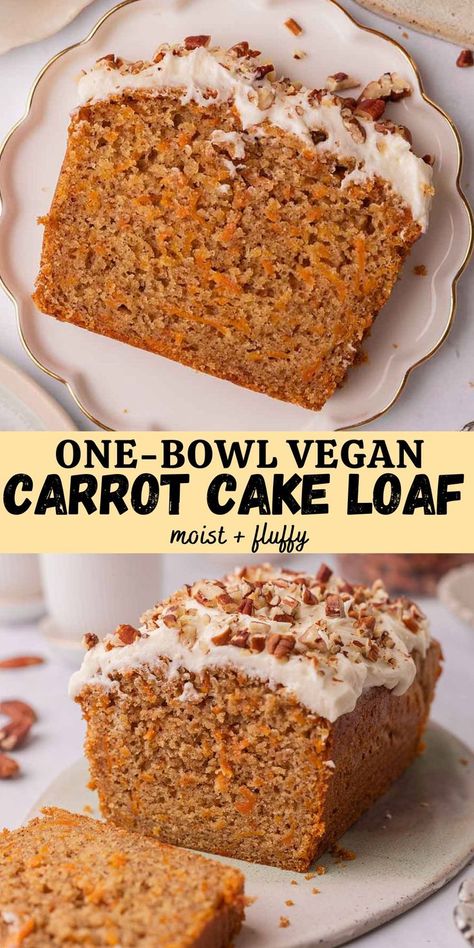 Easy vegan carrot cake loaf with the classic flavors of carrot cake, but with the simplicity of banana bread. This moist quick bread uses brown sugar, lots of warm spices and comes together in one bowl. It's delicious by itself or topped with frosting! Healthy Vegan Dessert, Patisserie Vegan, Lemon Buttercream Frosting, Vegan Carrot Cake, Coconut Dessert, Vegan Carrot Cakes, Lemon Buttercream, Vegan Cake Recipes, Veggie Meals