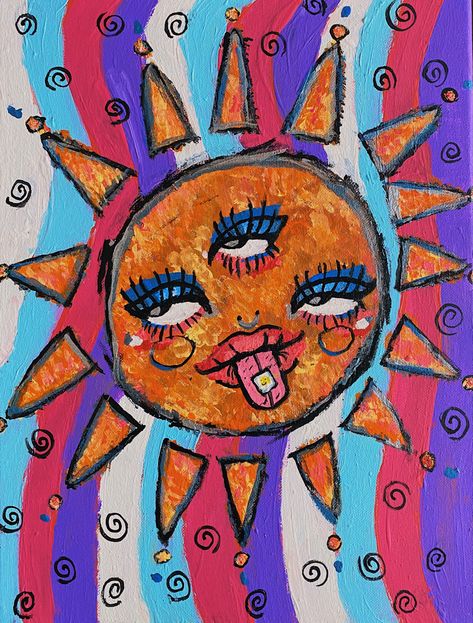 #painting #lsd #summer #sum #acrylic #euphoria #bright Rave Painting, Weirdcore Painting, Lsd Aesthetic, Lsd Art, Arte Indie, Sun Painting, Easy Art, Room Design Bedroom, Painting Art Projects