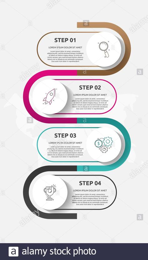 Vector template circle infographics. Business concept with 4 options and parts. Four steps for content, flowchart, timeline, levels. Path step by step Stock Vector Timeline Chart Design, Infographic Steps Design, 4 Step Infographic, 6 Steps Infographic, Step By Step Infographic Design, Mindmap Ideas Design, Steps Graphic Design, Creative Flowchart, Infographics Design Ideas