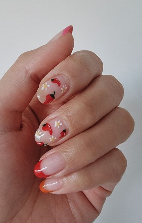 Chilli Nails Design, Chili Nail Art, Red Hot Chili Peppers Nails, Chilli Pepper Nails, Chilli Nail Art, Pepper Nail Art, Chili Pepper Nails, Chilli Nails, Chili Nails