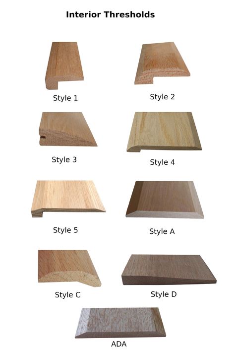 These are Solid Hardwood Interior Thresholds- All UNFINISHED No Veneers Made from stain grade Red Oak wood. Great for both staining or painting Transition style thresholds let you bridge the height gap between two room's floors, while the flat-bottomed thresholds help you cover up the tranistion from one floor type to another Certain styles are in available in different widths, and all styles are available in varying lengths In Stock , Ready To Ship Threshold Transition Ideas, Wood Threshold Transition, Threshold Transition, Room Transition, Floor Transitions, Threshold Design, Tile To Wood Transition, Floor Transition Strip, Transition Flooring