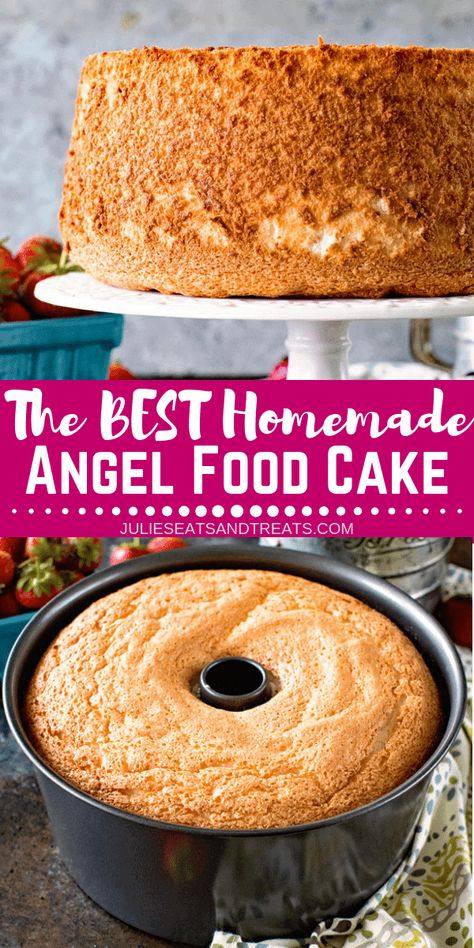 Homemade Angel Food Cake, Bolo Chiffon, Strawberries And Whipped Cream, Angel Food Cake Desserts, Angel Food Cake, Food Cake, Angel Food, Savoury Cake, Easy Cake Recipes