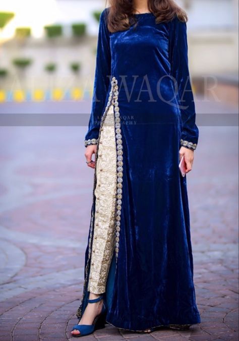 Velvet Pakistani Dress Simple, Velvet Frocks For Women, Velvet Dress Designs Fashion, Velvet Frock Design, Latest Velvet Dresses, Velvet Pakistani Dress, Butterfly Dresses, Velvet Suit Design, Lady Design