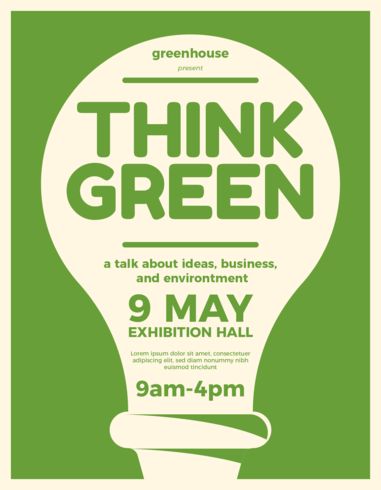 Think Green Poster Poster Green, Green Poster, Poster Poster, Flat Design, Vector Free, Clip Art, Green, Design