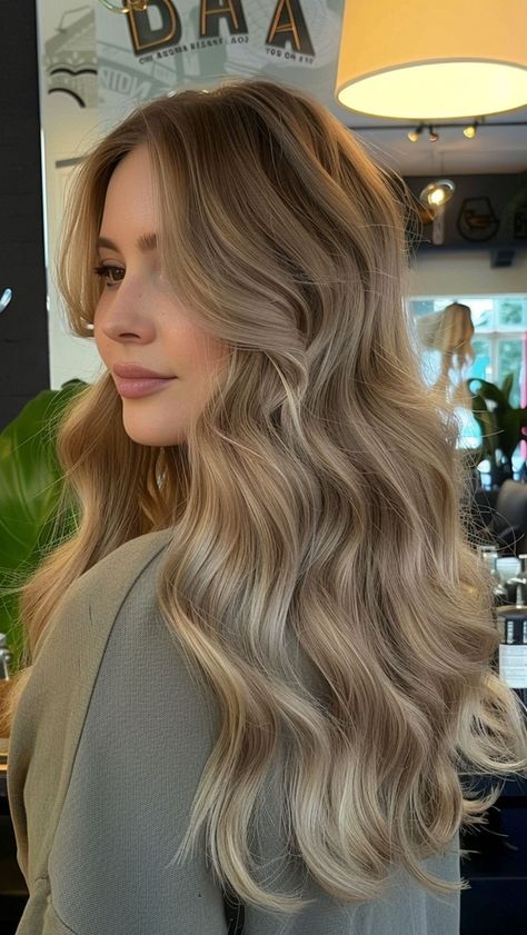 Low Maintenance Blonde Balayage With Money Piece, Cool Summer Hair Color Ideas, Brown Sugar Blonde Hair, Blonde Hair Olive Skin Tone, Low Maintenance Layered Haircut, Natural Roots Blonde Hair Balayage, Cool Toned Dirty Blonde Hair, Light Blonde Brown Hair, Cool Toned Hair Color Ideas