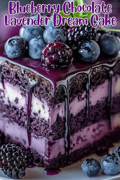 Blueberry Chocolate Lavender Dream Cake Blueberry Chocolate Lavender Dream Cake, Blueberry Filling For Cake, Lavender Dessert Recipes, Lavender Cake Recipe, Lavender Baking, Berry Glaze, Lavender Wedding Ideas, Chocolate Bundt Cake Recipe, Lavender Dessert