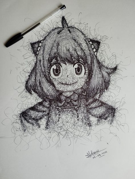 Easiest method to make any sketch... U must try once... Anime Scribble Art, Pen Scribble Art, Cement Art, Scribble Art, Anya Forger, Pen Art, Slayer Anime, Drawing Reference, Cement