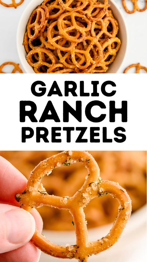 Garlic Ranch Pretzels Pretzels Recipe Seasoned, Garlic Pretzel Recipe, Pretzel Seasoning Recipes, Pretzels Seasoned, Garlic Ranch Pretzels, Ranch Pretzels, Easy Homemade Snacks, Seasoned Pretzels, Garlic Ranch