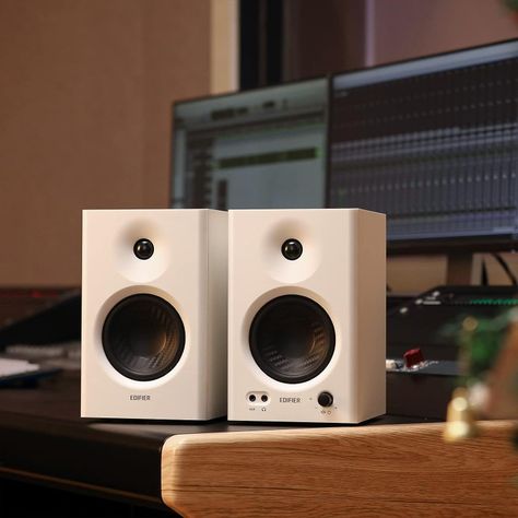 Edifier MR4 Powered Studio Monitor Speakers, 4" Active Near-Field Monitor Speaker - White (Pair) Studio Bookshelf, Studio Speakers, Wooden Speakers, Pc Speakers, Monitor Speakers, Home Theater Tv, Music Tech, Music Technology, Home Speakers