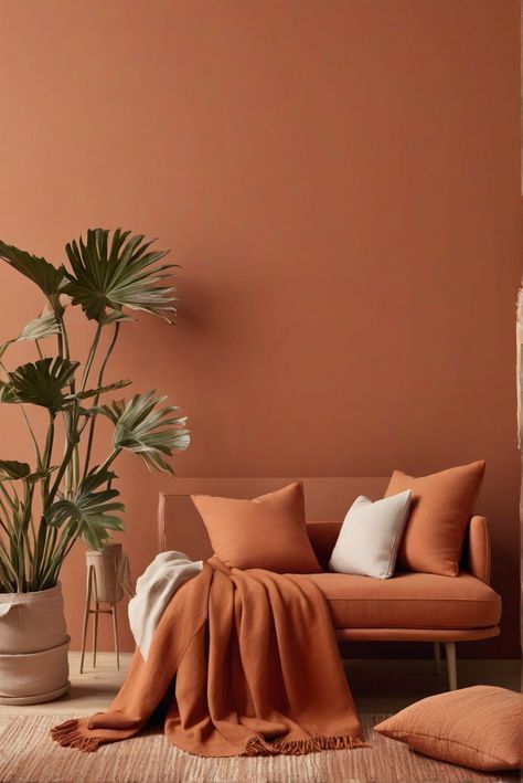 Terracotta, Colors, Warmth, Home Terracotta Colored Bedroom, Terra Cotta Room Color, Terracotta Wainscoting, Terra Cotta Furniture, Butterscotch Walls Living Room, Valspar Terracotta, Terracotta Interior Design Living Rooms, Red Earth Bedroom, Plant Room Wall Color