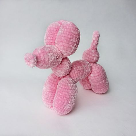 Crochet Blanket Stuffed Animal, Crochet Pink Stuffed Animal, Ballon Animal Crochet, Crochet Pink Plushies, Cute Crochet Stuffies, Pink Dog Stuff, Crochet Plushies Amigurumi, Crochet Arugami, Crochet Balloon Animal