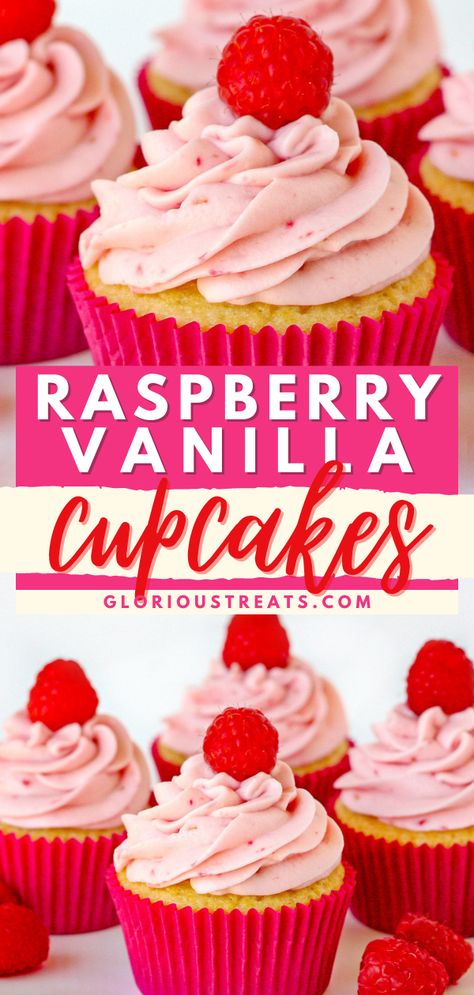 Raspberry Vanilla Cupcakes, Valentine's dessert ideas, Valentine treats Essen, Raspberry Filled Cupcakes, Lemon Raspberry Muffins, Raspberry Buttercream Frosting, Raspberry Frosting, Fun Cupcake Recipes, Raspberry Cupcakes, Raspberry Buttercream, Chocolate Raspberry Cake