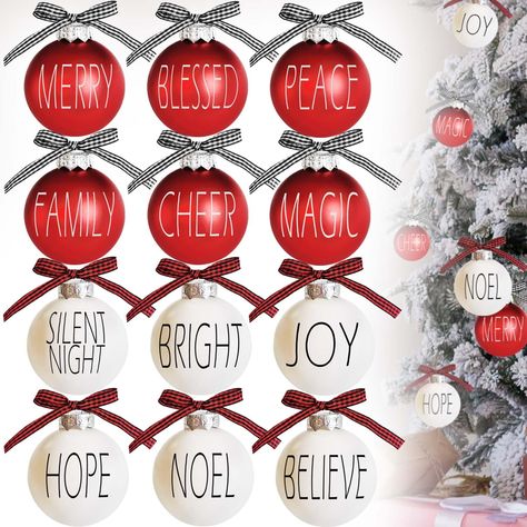 PRICES MAY VARY. 🎄You will get 12 pcs Christmas balls ornaments, packed in a 12-grid box for easy to give gifts and store. Each Christmas balls 2.36"(6CM). 🎄These Christmas balls are composed of 6 white Christmas ornaments & 6 red ornaments, and with buffalo plaid bows & rustic festive lettering. 🎄The shatterproof Christmas ornaments balls are made of premium shatterproof plastic. They are sturdy and reusable that perfect for families with young kids & pet lovers. 🎄The Christmas balls are ve Red White And Black Christmas Decor, Diy Ball Ornaments, Gold Christmas Tree Decorations, Buffalo Plaid Christmas Decor, Farmhouse Christmas Ornaments, Plaid Christmas Decor, White Christmas Ornaments, Easy Christmas Decorations, Business Diy