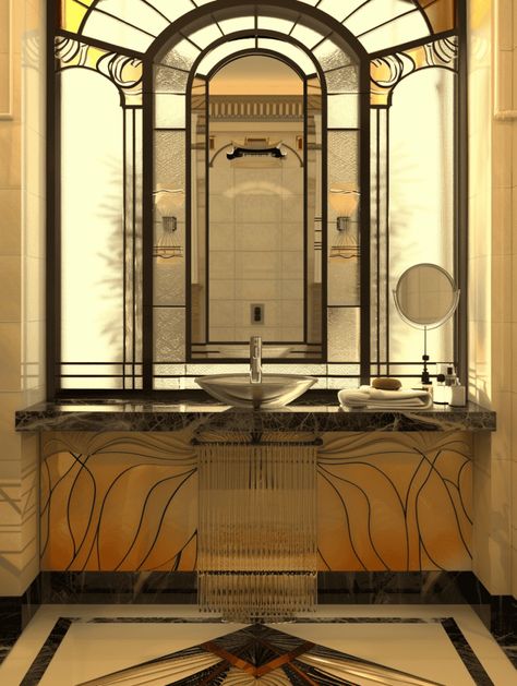 Art Deco Bathrooms: Luxury Bathroom Fixtures Gatsby Bathroom Decor, Art Deco Bathrooms, Bathrooms Luxury, Residence Design, Art Deco Bathroom, Deco Bathroom, Stunning Bathrooms, Wallpaper Walls Decor, Tile Wallpaper