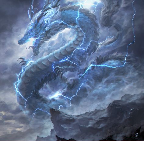 ArtStation - Clash of the Dragons Lighting Dragon, Fantasy Dragon Art, Lightning Dragon, Elemental Dragons, Eastern Dragon, Types Of Dragons, Mythical Creatures Fantasy, Dragon Artwork Fantasy, Creature Artwork