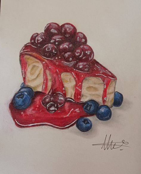 Food Drawing Easy, Colored Pencil Artwork Ideas, Desserts Drawing, Realistic Cakes, Cake Drawing, Recipe Drawing, Prismacolor Art, Art Assignments, Food Sketch