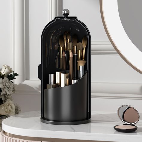 PRICES MAY VARY. Sliding Door: Makeup brush holder with lid is enclosed, so no more dust particles and bacteria landing on makeup brushes, sliding to close rather than lifting a cover from up above 360 Degrees Rotating Base: Make up brush holder organizer spins, so you can access all the items easily, the cover can stay on when brushes are removed or added 3 Different Sections: With different depths slots, makeup brush storage allows short or tall makeup brushes and small cosmetic tools to be st Makeup Brush Holder With Lid, Makeup Brush Storage Dust Free, Best Makeup Organizer, Bathroom Organization Makeup, Rotating Makeup Organizer, Vanity Organizer, Cosmetic Storage Box, Makeup Area, Storage Box With Lid