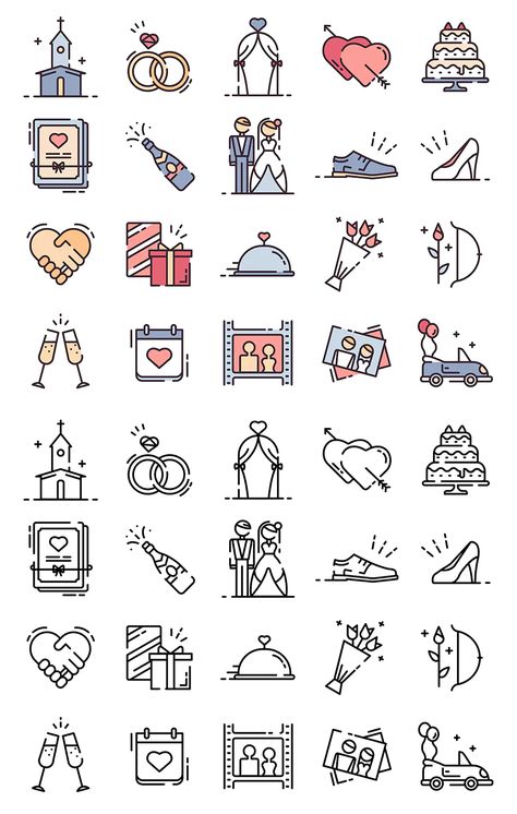 Wedding Icons Illustration, Wedding Icons Free, Wedding Graphic Design, Wedding Clip Art, Wedding Png, Wedding Symbols, Png Wedding, Wedding Graphics, Wedding Newspaper