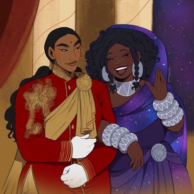 Interracial Fantasy Art, Wlw Fantasy Art, Wlw Oc Art, Nblw Art, Sun And Moon Lesbian Art, Black Sapphic Art, She Who Became The Sun Fanart, Poc Wlw Art, Sun And Moon Character Design