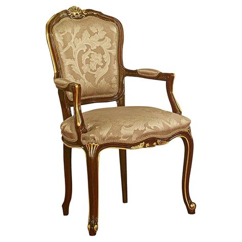 Baroque Fabric, Medieval Interior, Baroque Chair, Gold Dining Chairs, Chair With Armrest, Carved Chairs, Baroque Furniture, Walnut Chair, Brown Chair