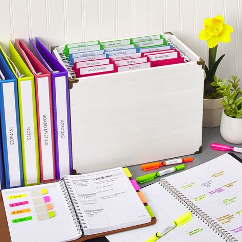 Color coding can be an excellent way to categorize and organize. Whether it be for work, school, or home, this method helps you to visualize and make life a whole lot easier! Check out these bright Avery products and create your own personal color coding system. Binder Holder Organizing Ideas, Color Coding Organization, Binder Storage Ideas Office, Employee File Organization, Address Book Ideas, Paralegal Organization Desks, Office Supply Organization At Home, Binder Organization Ideas For Work, Cubicle Organization Workspaces