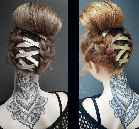 Braided corset hairstyle by Bex P Pfeiffer Hair Braids Wedding, Braids Wedding, Steampunk Hairstyles, Offbeat Bride, Fantasy Hair, Trendy Wedding Dresses, Wedding Dresses Corset, Hair Shows, Braided Hairstyles For Wedding