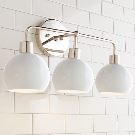 Young House Love Bubble Vanity Light - 3 Light white_and_nickel Mid Century Bathroom, Young House, Young House Love, Shades Of Light, Up House, Bathroom Pictures, Modern Vanity, Bath Light, Bathroom Light Fixtures