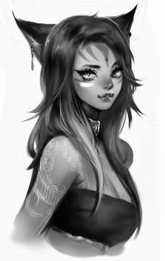 Half Cat Half Human Drawing, Half Human Half Wolf Drawing, Anime Half Human Half Animal, Half Human Half Cat Character Design, Half Werewolf Half Human, Wolf Human Hybrid Oc, Half Human Half Animal Drawings, Cat Hybrid Human Anime, Cat Oc Art Human