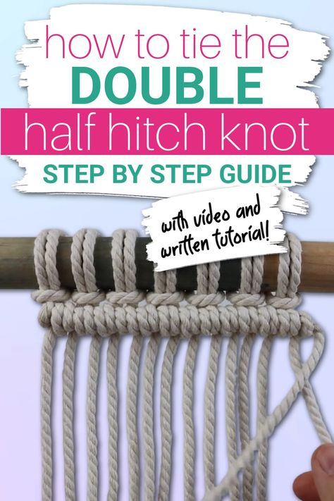 The double half hitch knot (or clove hitch) is hard to learn at first for lots of macrame beginners. In this tutorial I’ll walk you through this important basic knot and show you exactlu how its done! Basic macrame knots | macrame tutorial | macrame wall hanging | macrame plant hanger| macrame for beginners | easy macrame tutorials Macrame Clove Hitch Knot, Double Hitch Knot Macrame, Macrame Stitches Tutorial, Macrame Tutorial Beginner Step By Step How To Make, Easy Macrame Knots Step By Step, Basic Macrame Knots Step By Step, Half Hitch Knot Macrame, Macrame Stitches, Macrame Step By Step