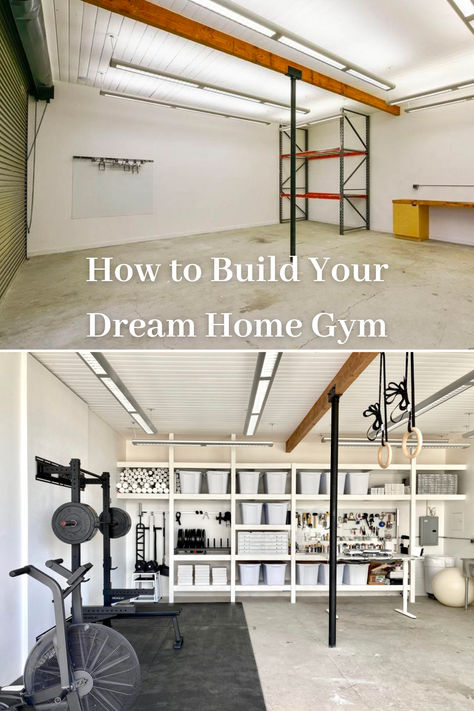 Looking to build your dream home gym but not sure where to start? Our simple 5-step process brings an idea to reality. Let us help you develop the home gym of your dreams Garage Gym Before And After, Turn Garage Into Gym, Garage With Gym, Gym Garage Ideas, Half Garage Gym Ideas Small, Aesthetic Garage, Garage Gym Ideas Small, Home Gyms Ideas Garage, Garage Gym Design