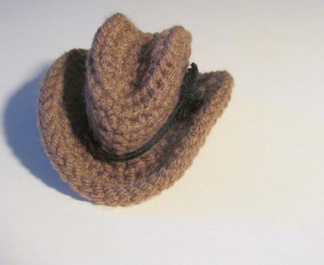 Crochet Cowboy Hat Ornament, Tiny Crochet Cowboy Hat, Crochet Tiny Cowboy Hat Free Pattern, Crochet Mini Cowboy Hat, Cool Cowboy Hats, Tiny Hat Crochet Pattern, Crochet Mini Cowboy Hat Free Pattern, Mini Crochet Hat, Crochet Cowboy Hat Free Pattern