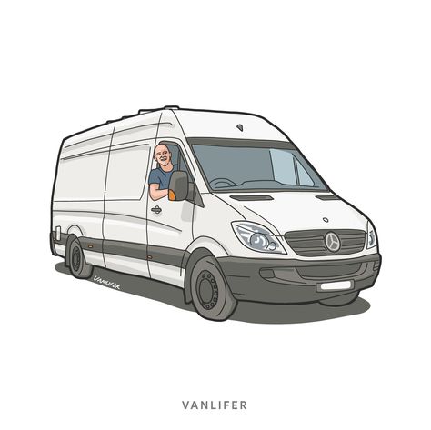 We are Vanlifer Conversions, Kits and Rentals We use the latest digital technology to produce flat pack camper van kits, create custom conversions and offer affordable van rentals.   #vanlife #campervan #camper Vanlife Drawing, Camper Van Drawing, Vanlife Illustration, Van Life Drawing, Van Logo Design, Campervan Illustration, Camper Van Illustration, Van Clipart, Mercedes Benz Sprinter Van