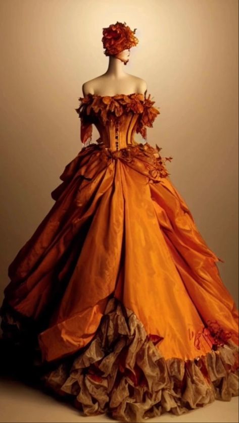 Autumn Court Fae, Autumn Fantasy Dress, Autumn Ball Gown, Autumn Court Fashion, Autumn Court Dress, Autumn Gown, Fantasy Ballgown, Autumn Ball, Victorian Ballgown