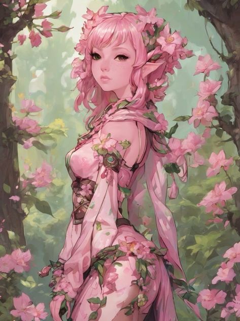 Pink Skin Character Design, Pink Skin Character, Angle Oc, Druid Oc, Puzzle Ideas, Dnd Druid, Earthy Vibes, Elves Fantasy, Character Portrait