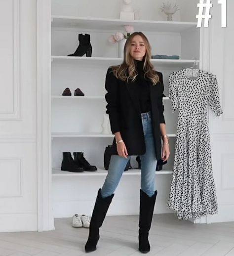 Black High Boots Outfit, Long Black Boots Outfit, Black High Knee Boots, Calf Boots Outfit, Cowboy Boots Outfit Winter, High Boots Outfit Winter, Black Knee High Boots Outfit, Long Boots Outfit, Black Cowboy Boots Outfit