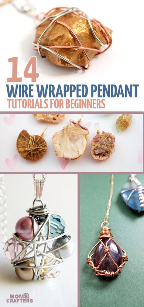 Click to learn how to wire wrap a pendant with 14 cool jewelry making projects for beginners! Crystal Jewelry Diy, Diy Jewelry To Sell, Wire Wrapped Stone Jewelry, Wire Wrap Jewelry Designs, Wire Wrapped Jewelry Diy, Wire Wrapping Diy, Wire Wrapped Jewelry Tutorials, Wire Jewelry Making, Diy Jewelry Unique