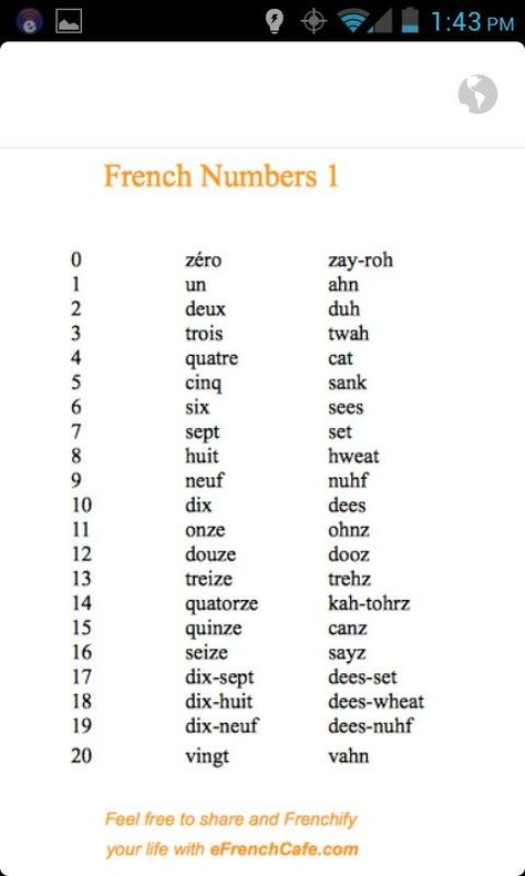 French Words With Meaning, English Numbers, French Language Basics, French Articles, Learn French Fast, Useful French Phrases, French Numbers, French Basics, Learn French Beginner