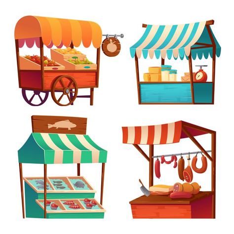 Christmas Market Stall, Stand Feria, Food Fair, Street Food Market, Cartoon Food, Market Stands, Episode Backgrounds, Vector Food, Market Stall