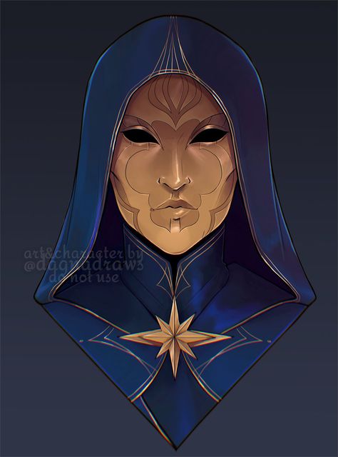 Cloak Drawing Character Design, Trickster God Art, Masked Dnd Character Art, Divine Sorcerer, Face Markings Character Design, Dnd Masked Character, Dnd Masquerade, Spelljammer Characters, Cloaked Character Design