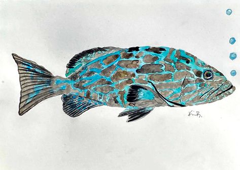 Black Grouper 9x12 watercolor hanging out @z.zdesigns in MHC, NC! Ready to be framed and hung! #fish #grouper #art #crystalcoast Goliath Grouper, Grouper Fish, Hanging Out, Watercolor Art, Art Inspiration, Paintings, Fish, Black, Art