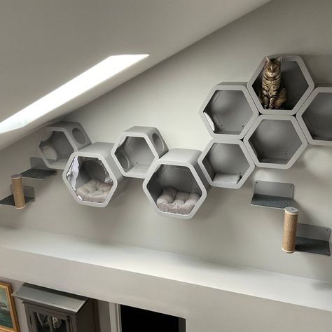 Cat Play House, Wood Cat House, Hexagon House, Cat Playhouse, Modern Cat Bed, Cat Shelf, Cat Wall Shelves, Modern Cat Furniture, Cat Wall Furniture