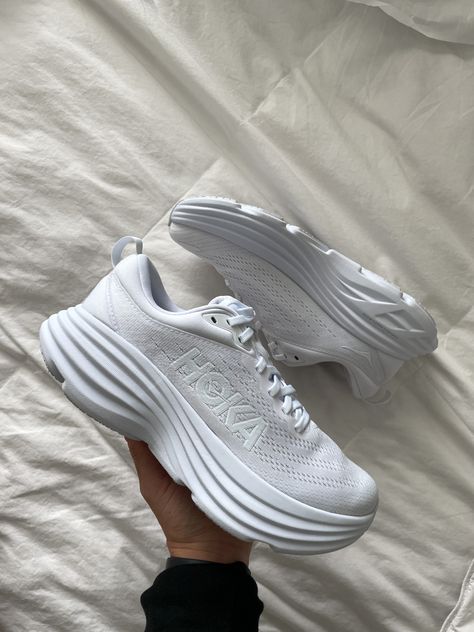 Walking shoes | hokas | aesthetic shoes | running shoes | bondi 8 | holy girl | morning routine #christianblogger Hoka Bondi 8 White, Hoka Bondi 8 Women Outfit, Hoka Shoes Aesthetic, Hooka Shoes, Outfits With Hoka Shoes, Hokas Aesthetic, Hoka Aesthetic, Running Shoes Aesthetic, White Hokas