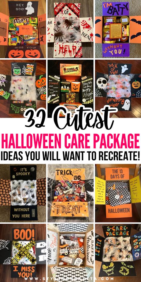 halloween care package ideas Halloween Care Package College, Halloween Care Package Ideas, Mystery Box Ideas, Care Package Decorating, Halloween Dorm, Kids Care Package, Fall Care Package, Diy Care Package, Halloween Care Packages