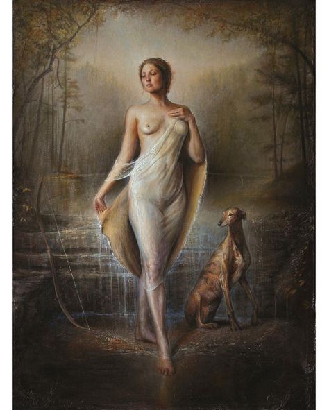 1,526 Likes, 26 Comments - Luke Hillestad (@lukehillestad) on Instagram: “Artemis Bathing 46” x 34” (117cm x 86cm) Oil on Linen From my online exhibition SOLACE - Link in…” Cardinal Painting, Weird Sisters, Rennaissance Art, Female Art Painting, Original Art For Sale, Art Buyer, Emerging Artists, Rock Art, Artwork Painting